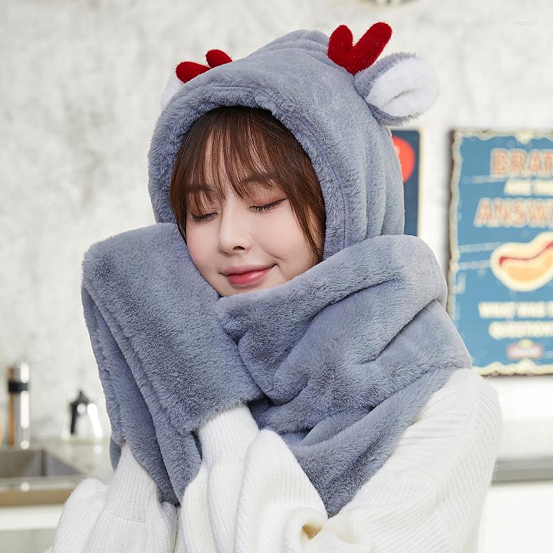 

Berets 3 In1 Women Kawaii Fluffy Plush Earflap Hat With Moving Jumping Ears Thicken Warm Beanie Cap Neck Warmer Scarf Go, Khaki