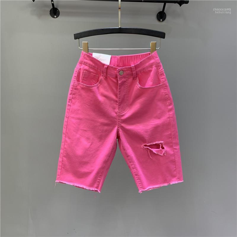 

Women's Jeans Women's Candy-colored Women Straight Leg Stretch Leggings Slim All-match High Waist Hole Denim Shorts Knee-length Skinny, Orange