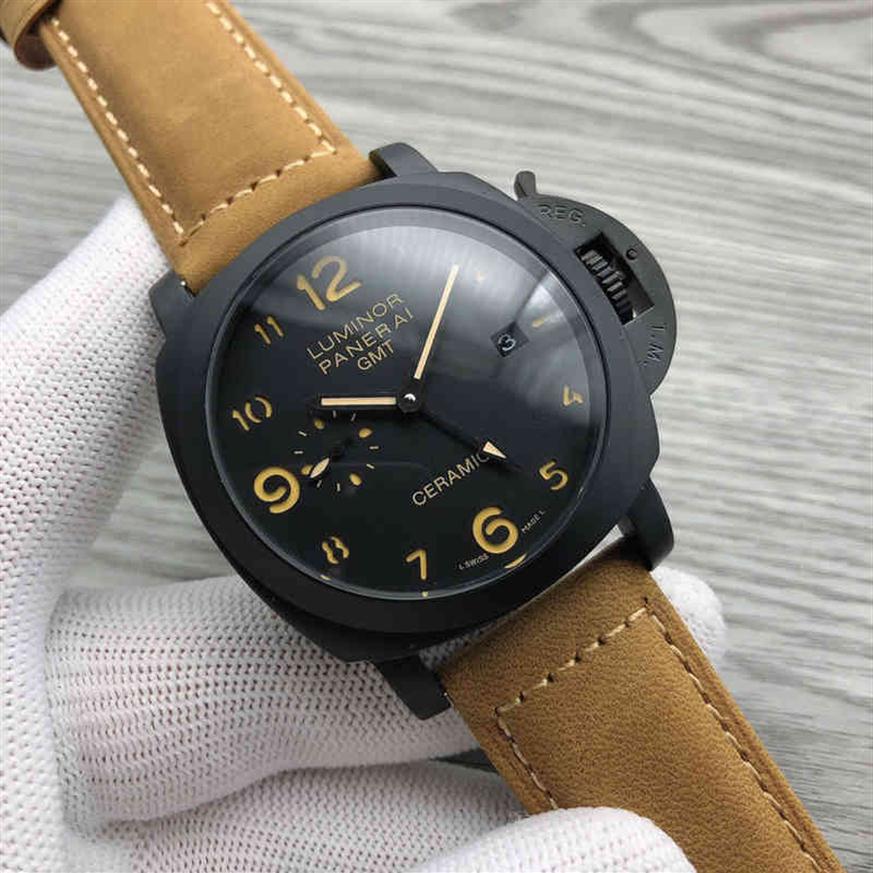 

Panarai Men's Watch Automatic Mechanical Movement Fine Steel Case Mineral Mirror Leather Strap275Z, Black