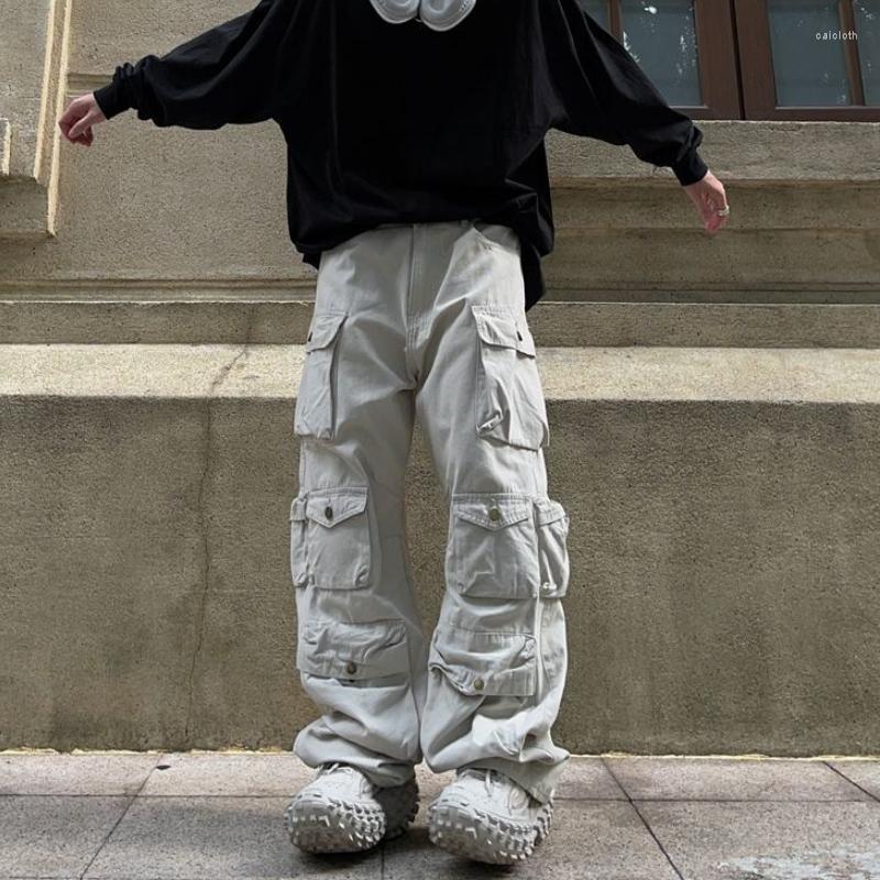 

Men's Pants American Vintage Multi-Pocket Work Men Y2K Street Hip Hop Loose Straight Wide Leg Heavy Duty Fashion Trendy Trousers