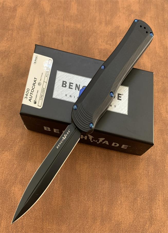 

Benchmade 3400BK Autocrat Automatic Knife Black DLC S30V EDC Blade G10 Handles Double action Pocket Tactical Auto Survival Knives 1140038