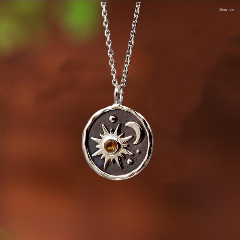 

Pendant Necklaces Vintage Silver Sun Moon Exquisite Women's Zircon Necklace Boho Drop Earrings Set With Delicate Box