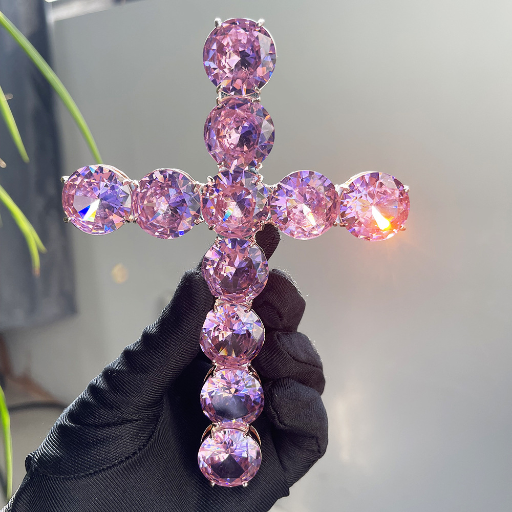 

CZ Cubic Zircon Huge Big Cross Pendant Necklace Real 18K Rose Gold Plated Personalized Full Bling Diamond Charm Hip Hop Rapper Jewelry Birthday Gifts for Men Women