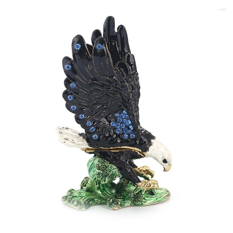 

Jewelry Pouches Eagle Enamel Decoration Box Hinged Trinket Gifts Hand-Painted Patterns Bejeweled Collectible