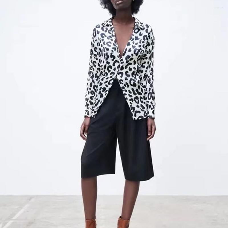 

Women's Blouses Spring Fashion Woman 2022 Leopard Satin For Women High Quality Long SleeveTop Streetwear Oversize Shirt, Picture shown