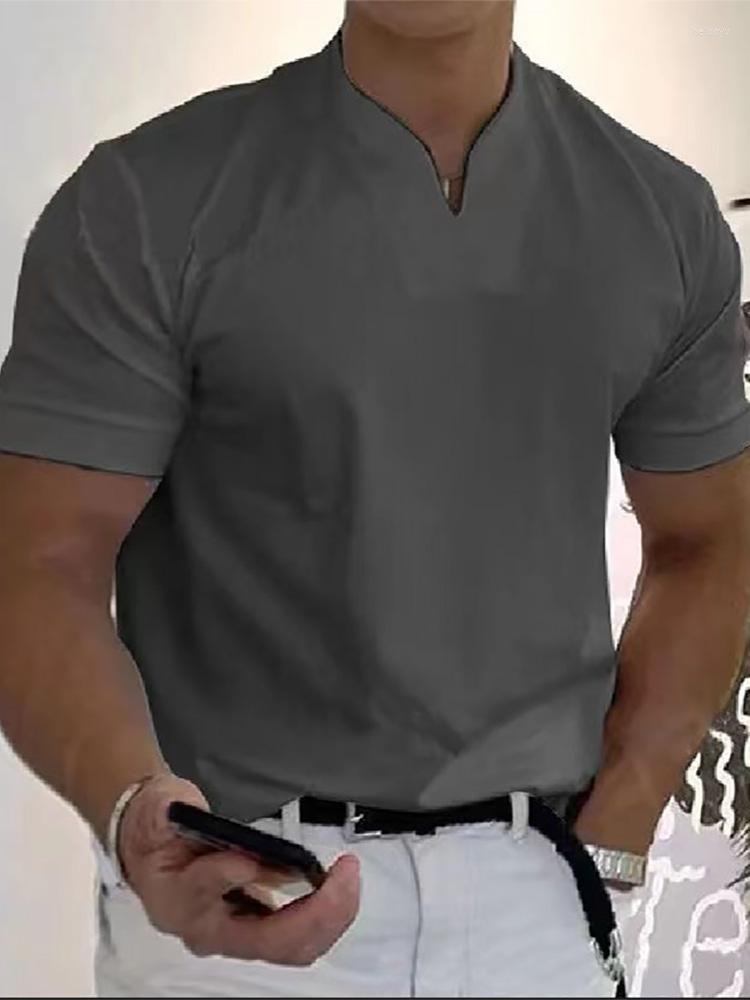 

Men' T Shirts All Match Tops Summer Men T-shirts V-Neck Solid Short Sleeve Pullover Tee 2022 Male Breathable Hip Hop Streetwear, 03 blue