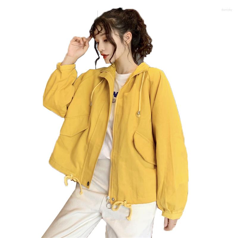 

Women's Trench Coats Short Coat Tooling Women's Outerwear 2022 Spring Autumn Long Sleeve Large Size Loose Casual Female Tops, Yellow