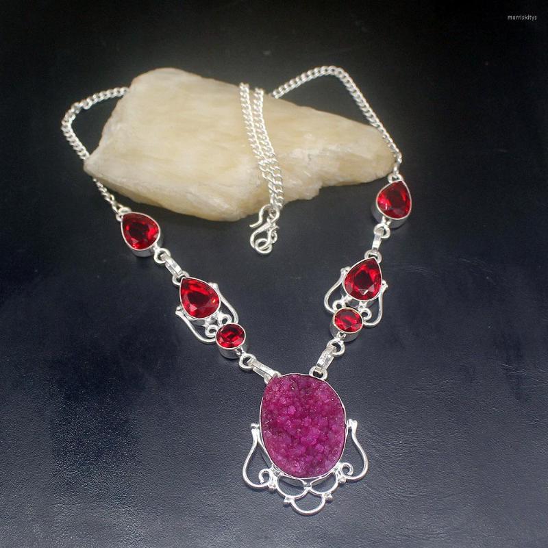 

Chains Gemstonefactory Jewelry Big Promotion 925 Silver Natural Druzy Red Garnet Magic Fashion Women Chain Necklace 47cm 202201376