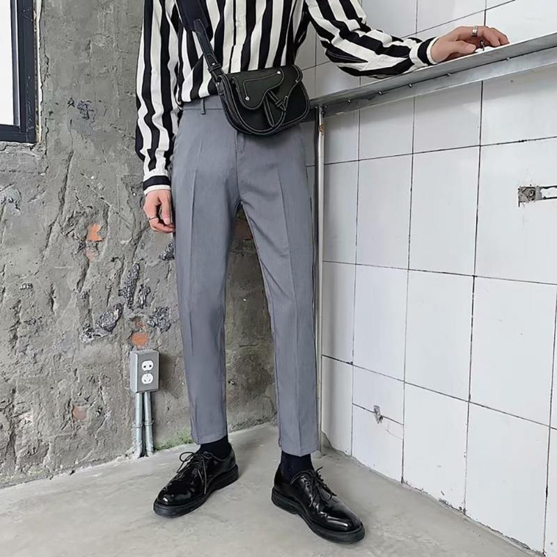 

Men's Pants Men Casual Suit Trousers Solid Color Mid Rise Pockets Straight Dress Slacks Streetwear 2022, Grey