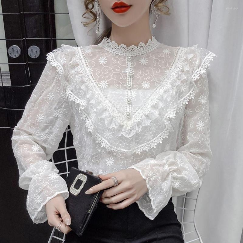 

Women's Blouses Women Blouse Women's Lace Chiffon Autumn Ruffled Flared Sleeve Top Blusas Mujer De Moda, Apricot 2