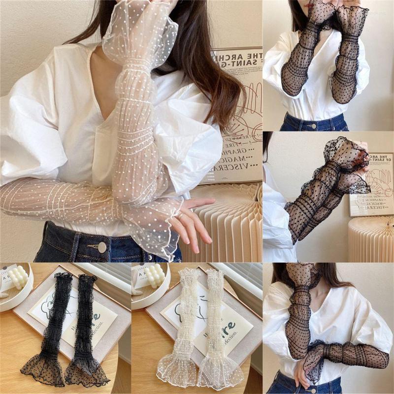 

Knee Pads Summer Breathable Sunscreen Mittens Mesh Arm Sleeve Fingerless Long Sleeves Gloves Lace, Black