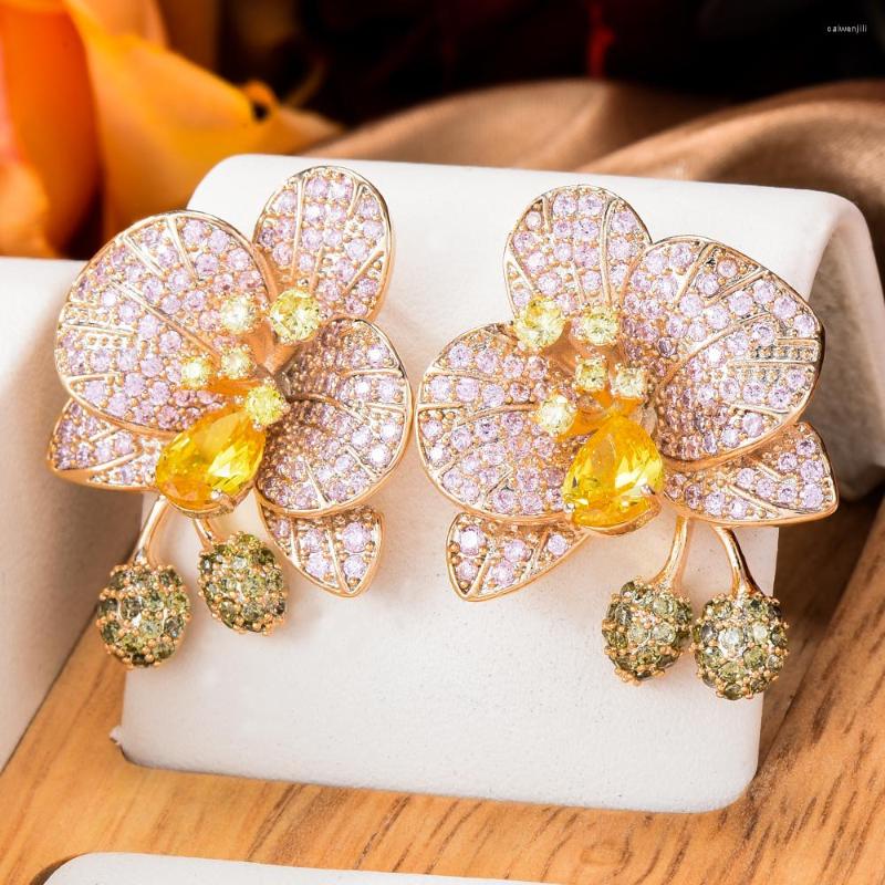 

Dangle Earrings JIMBORA Luxury Noble Purple Flower For Women Wedding Cubic Zircon CZ Engagement Party 2022