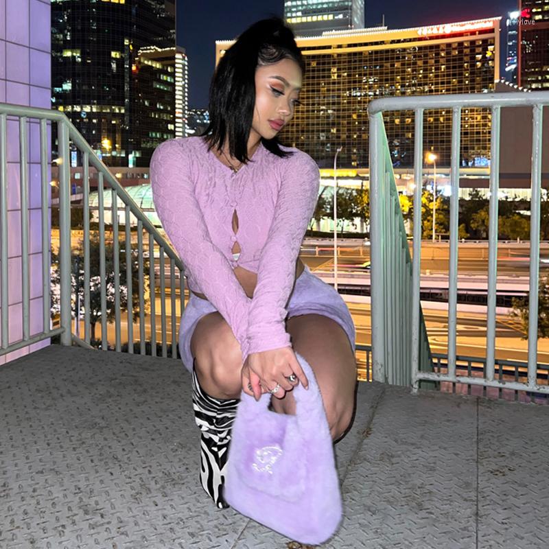 

Women' Knits 3-Color Girl Style Three-Dimensional Crochet Material Retro Buttoned High Elastic V-Neck Long-Sleeved Cardigan Top