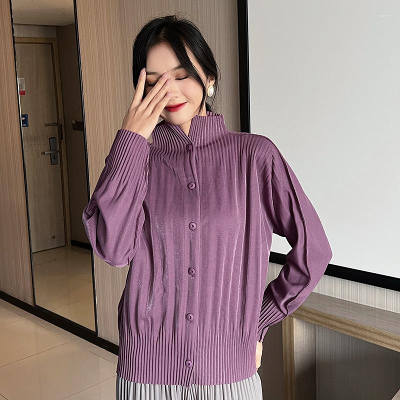 

Women's Jackets Women Jacket Coats Miyake Pleated Fashion Solid Loose Large Size Long Sleeve High Street Single-breasted Outerwear &, Black