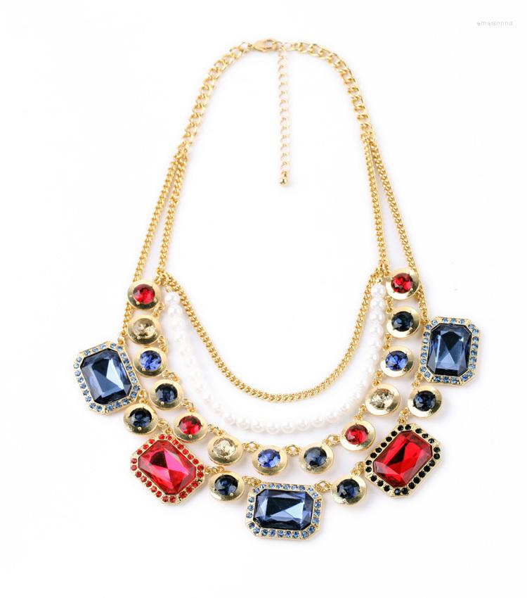 

Pendant Necklaces Necklace Long Gold Multilayer For Women Statement Fashion Geometric Pearl Beads Accessory Chain Colorful Jewelry