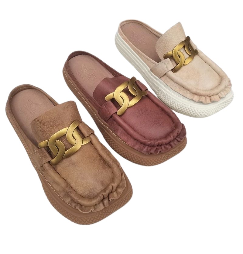 

Pure handmade shoes Muller shoes light breathable women's thick sole designer retro art half slipper