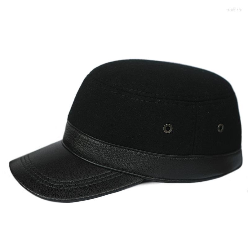 

Berets 2022 Autumn And Winter Sheep Woolen Cloth Old Man's Father's Flat Top Cotton Hat Casual Grandfather's Cap Men Visors, Black