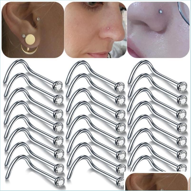 

Other 100Pcs/Lot 20G 18G Nostril Piercings Crystal Piercing Nose Stud Percing Nez Stainless Steel Rings Nariz Jewelry Drop Delivery Dhqun