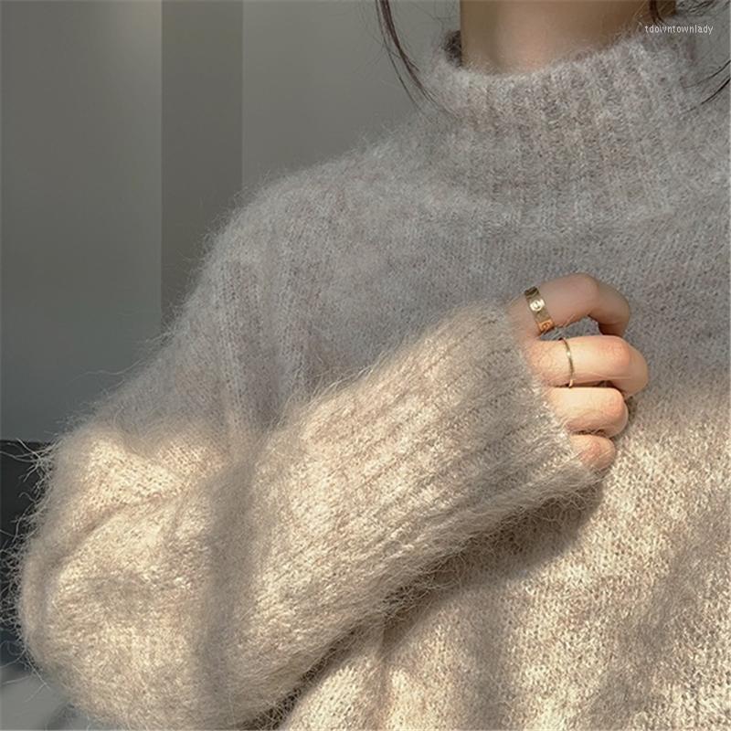 

Women' Sweaters Pullover Women' Cocoon Mohair Loose Lazy Wind Early Autumn High Collar Top And Winter Wear 2022, Apricot