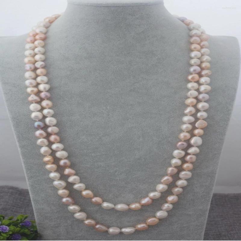 

Chains Hand Knotted Necklace Natural 8-9mm Multicolor Baroque Freshwater Pearl Sweater Chain 45inch