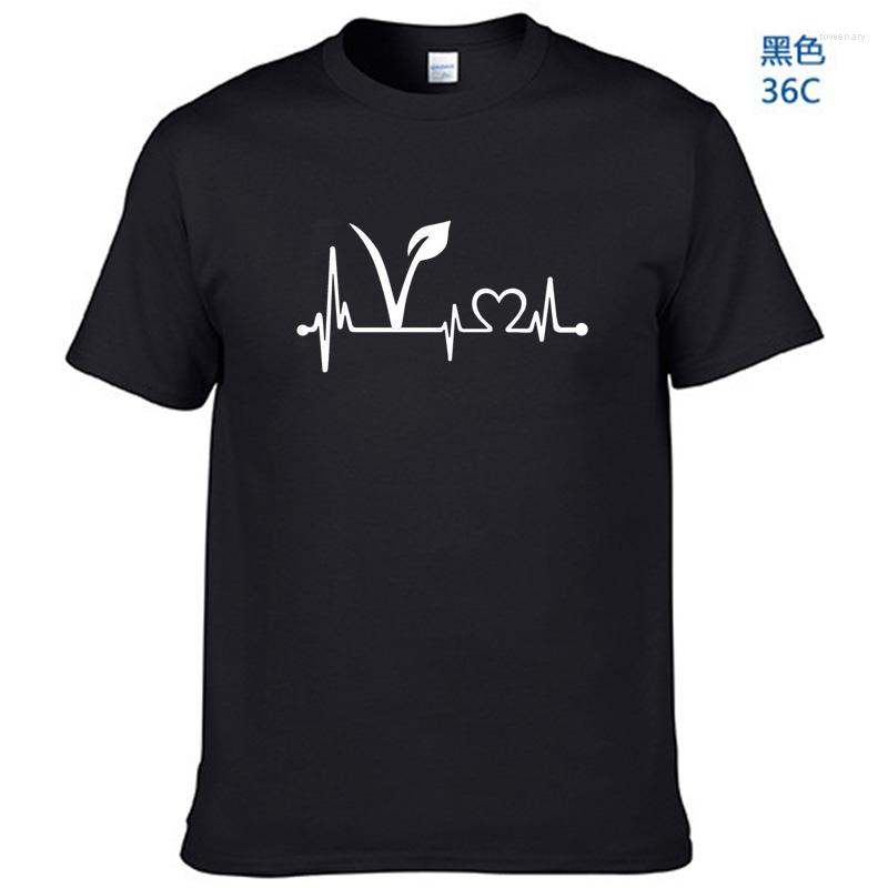 

Men's T Shirts Cotton VEGETARIAN VEGAN HEARTBEAT LIFELINE Print Funny Men Shirt Casual Short Sleeve O-neck Tshirt Cool Summer Tee, Black