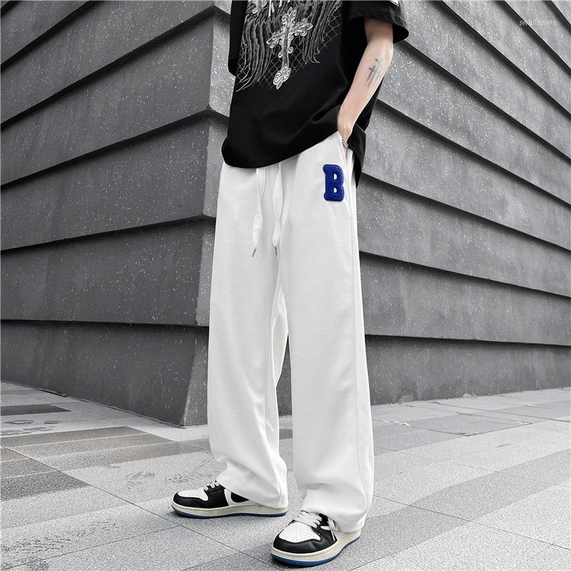 

Men' Pants Spring And Summer Personalized Trendy Casual Wide-Leg Men' Ins High Street Loose Straight Sports Drawstring Trousers, White