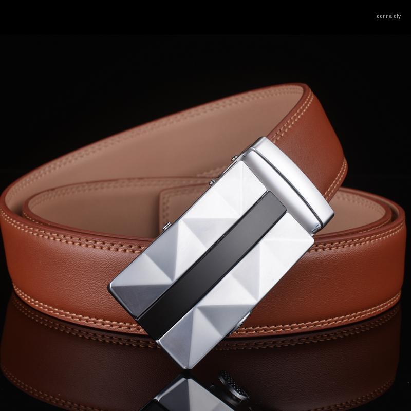 

Belts Plyesxale Genuine Leather Belt Men Coskin Waist Business Casual Automatic Buckle Designer Mens Brown G30