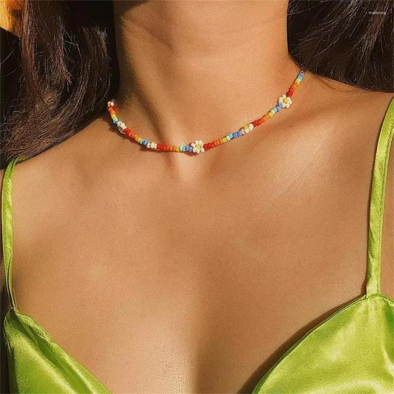 

Choker Boho Lovely Flowers Colorful Beadeds Charm Statement Short Necklace For Women Bohemian Clavicle Jewelry Vacation Beach