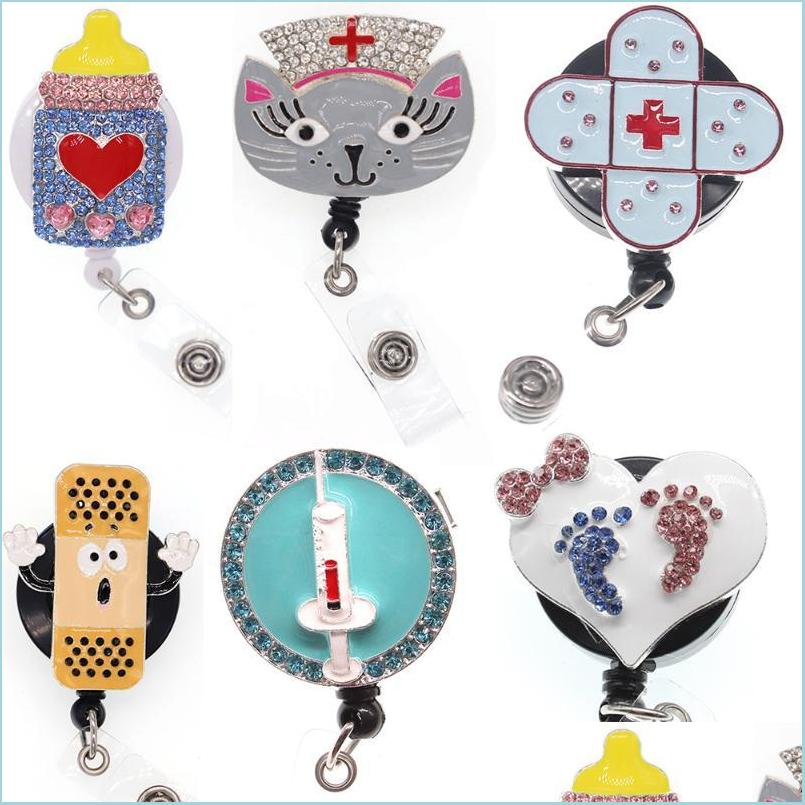 

Keychains Lanyards 10Pcs/Lot Wholesale Rhinestone Retractable Id Badge Holder Reel Drop Delivery 2022 Fashion Accessories Dhyl5