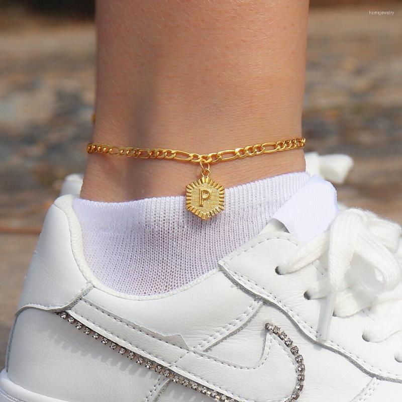 

Anklets Hexagon A-Z Initial Letter For Women Alphabet Figaro Chain Gold Anklet Leg Bracelet Boho Jewelry Gift Bijoux Tobillera