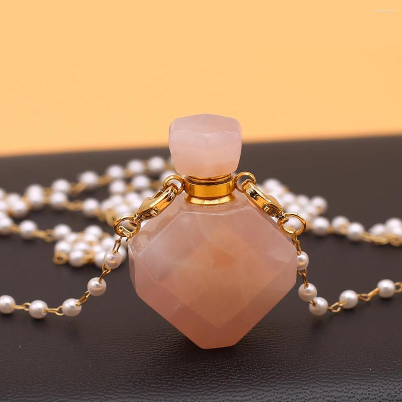 

Pendant Necklaces Natural Stone Essential Oil Diffuser Rose Quartz Charms Necklace Beads Chain Perfume Bottle Women Jewelry