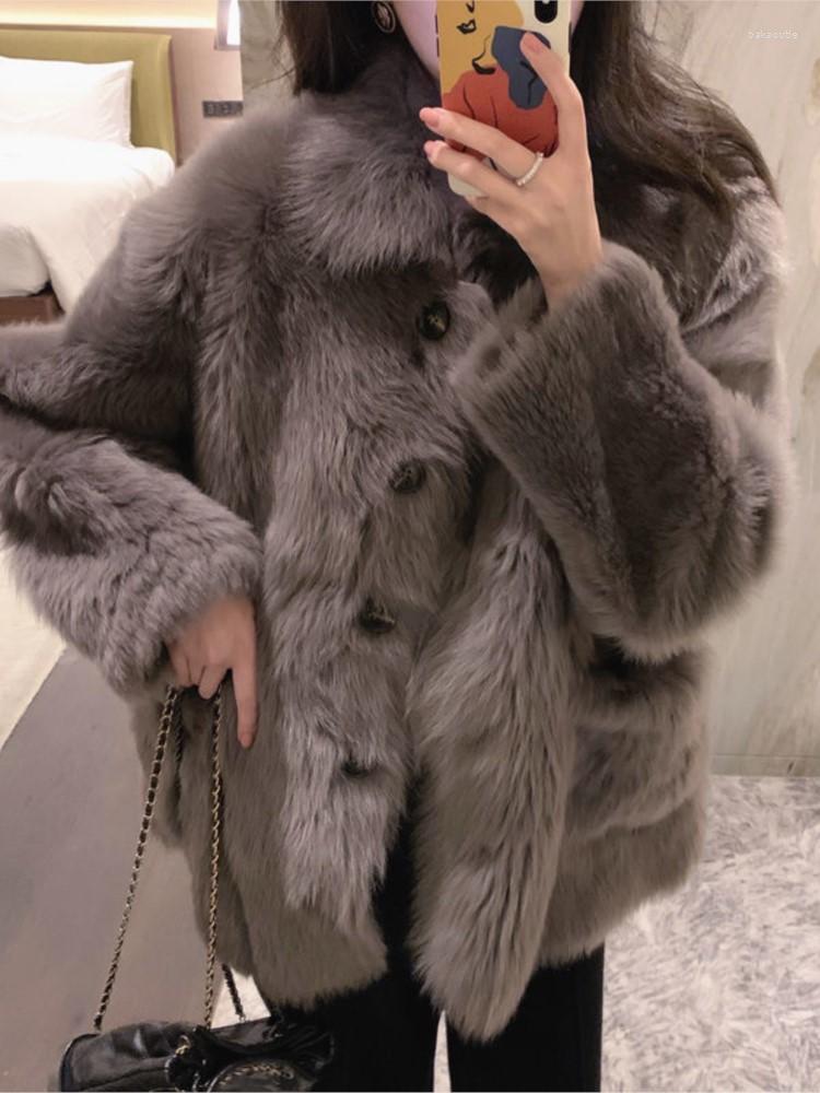 

Women's Fur 2022 Winter High-quality Textured Coat Vintage Warm Temperament Fashionable Imitation Faux Women's Thick Outwears, Gray