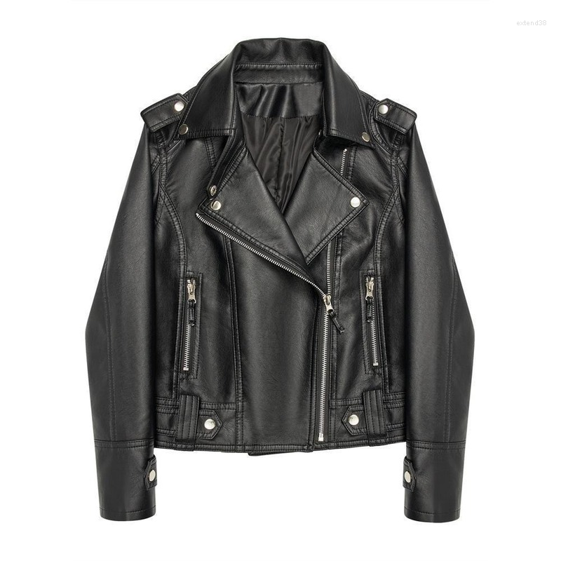 

Women' Leather Women Coat Spring Autumn Long Sleeved Faux Jacket Female Punk Outwear Ladies Biker Moto J328, Black