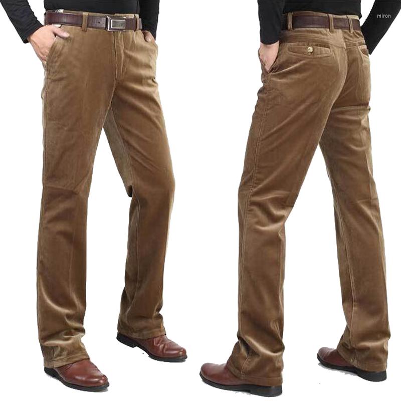 

Men's Pants Autumn Winter Thicken Corduroy Middle-aged High Waist Loose Trousers Elastic Straight Male Solid Long Slacks, Black