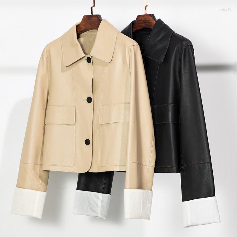 

Women' Leather Real Spring Women Autumn Short Sheepskin Coat Korean Fashion Jacket Chaqueta Cuero Hombre 720A Pph480, Black