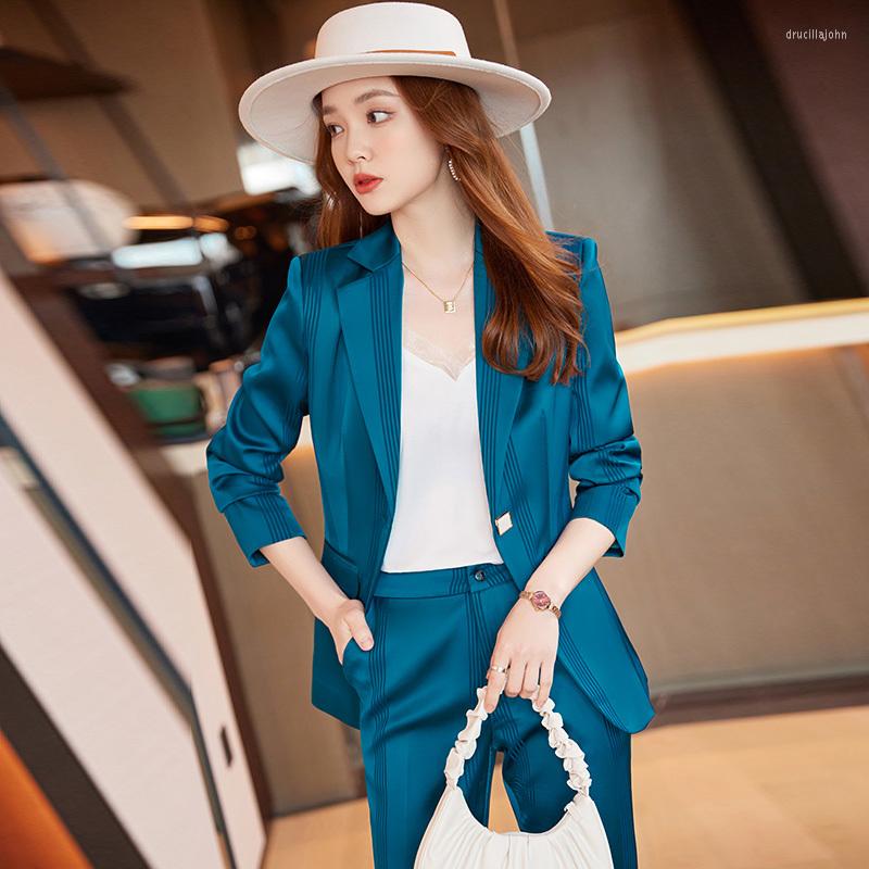 

Women' Two Piece Pants High Quality Fabric Women Business Suits With And Jackets Coat Long Sleeve Blazers Pantsuits Office Ladies Trousers, Red blazer coat