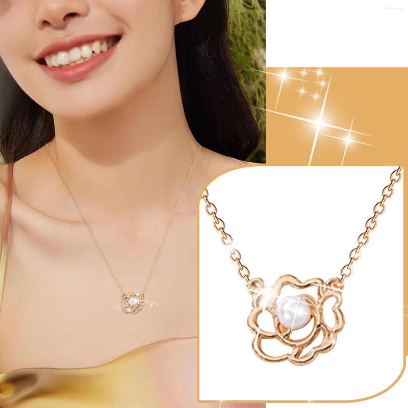 

Chains Rose Flower Pearl Single Layer Necklace For Women Pendant Women's Necklaces 3 Star Lockets Pictures Gold Name Chain