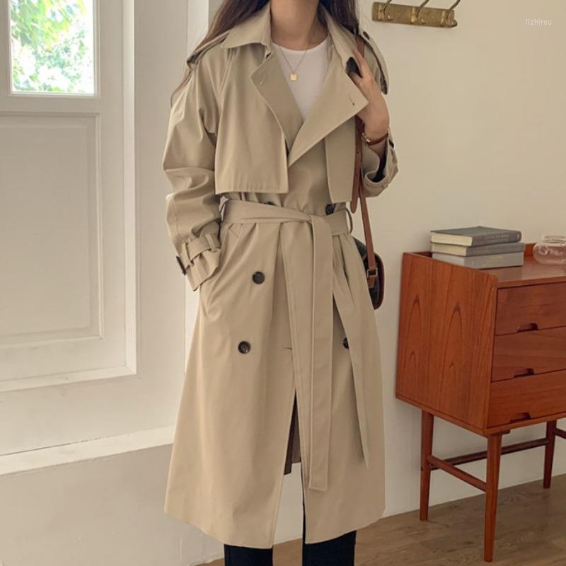 

Women' Trench Coats Korean Chic Retro Windbreaker British Style Double-Breasted Temperament Lapel Tie Fashion Coat Women' Jacket, Khaki