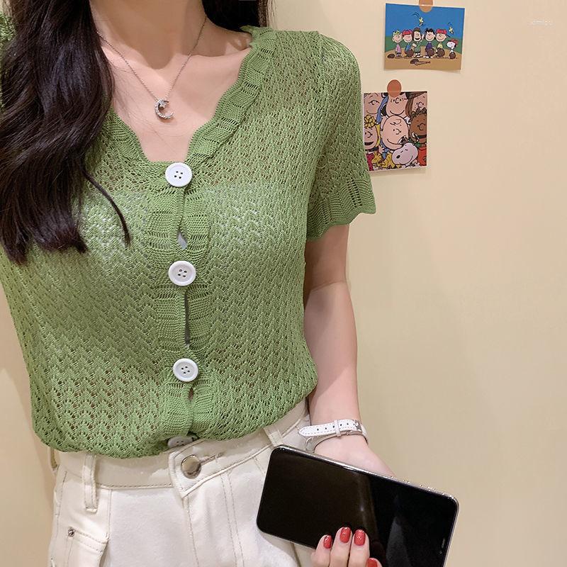 

Women' T Shirts Woman Tshirts 2022 Summer Female V-neck Small Coat Jacket Short Sleeve Crop Top Mujer Camisetas, Red