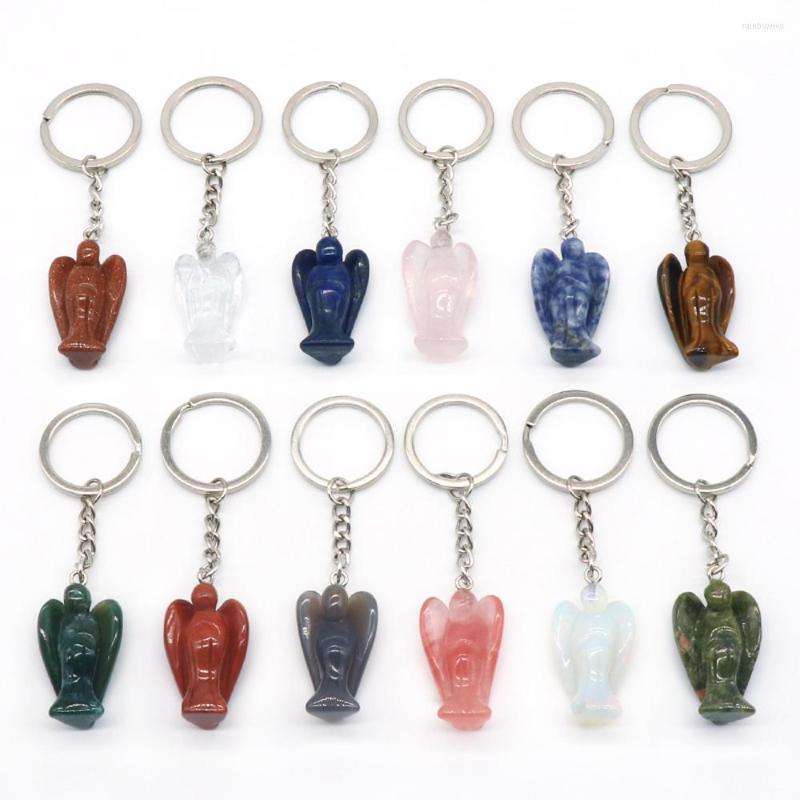 

Keychains Natural Stone Keychain Pendant Fine Angel Shape Agates Charms For Women DIY Jewelry Gift Size 22x35mm