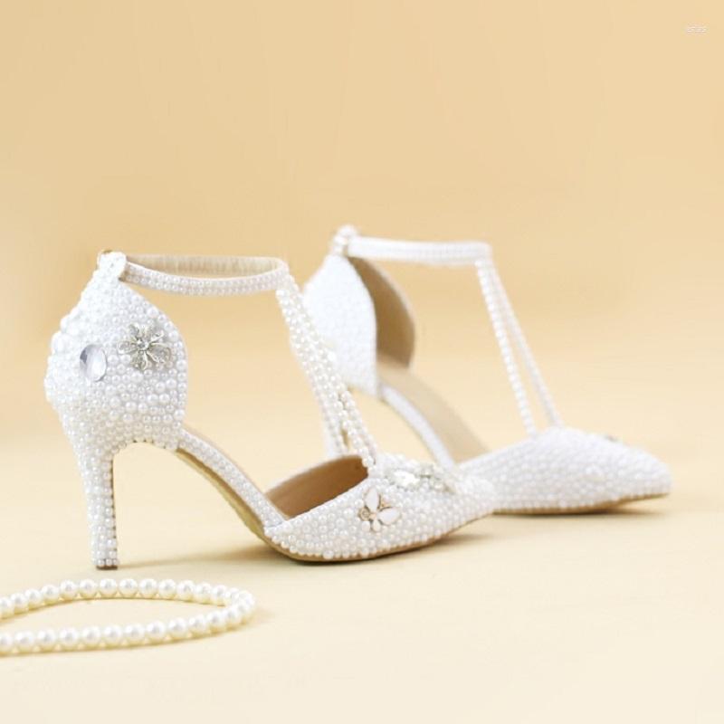 

Sandals Summer Pointed Pearl Chain Fine High-heeled Bridal Wedding Shoes Sexy All-match Banquet Dress Adult Gift Large Size Female Sanda, Pink