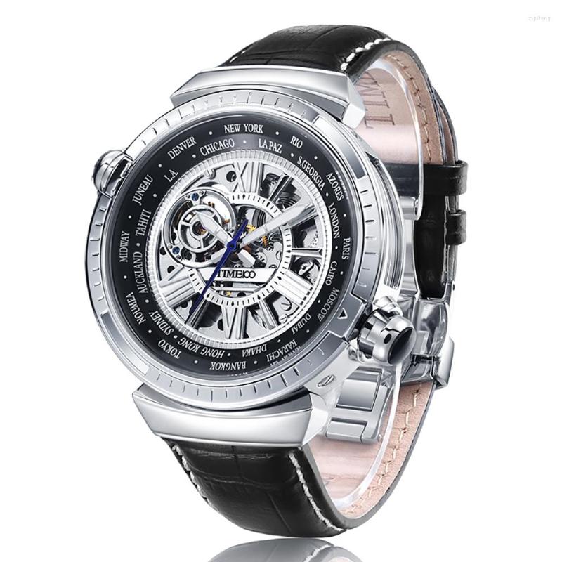

Wristwatches TIME100 "Hi World" Mechanical Men Watches World Time Zone Watch Men's Multi-function Business Waterproof, Silver