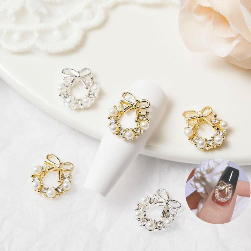 

Nail Art Decorations 10Pcs Garland Bowknot Pearl Zircon Charms Rhinestone Christmas Wreath Design Crystals Jewelry Decoration