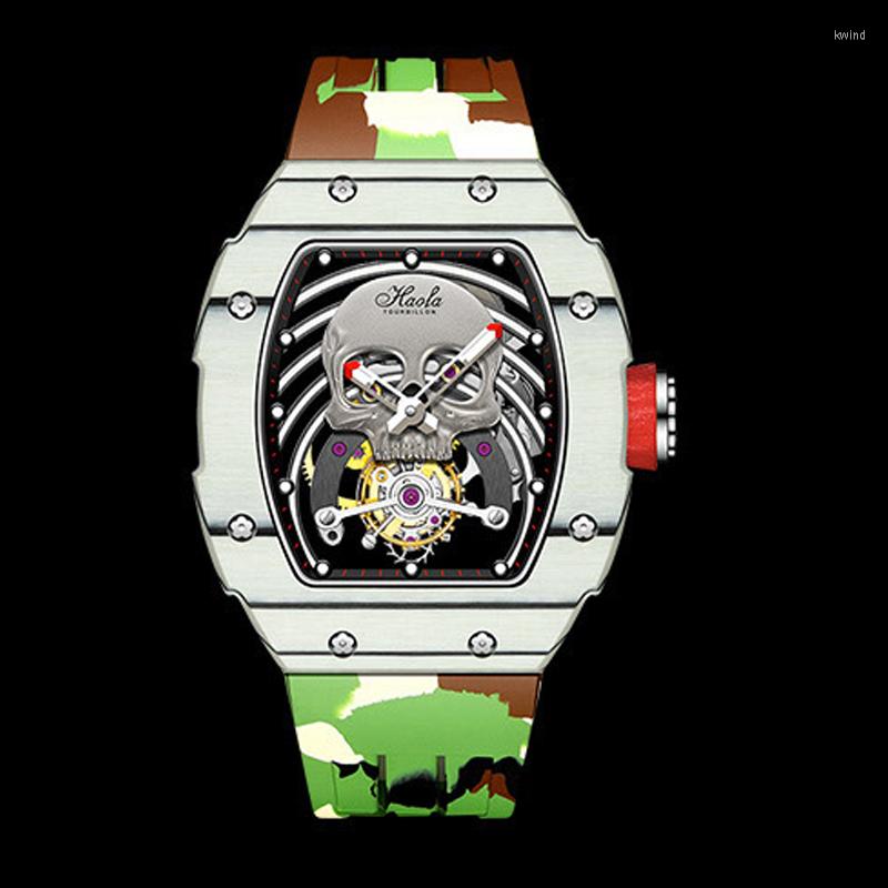 

Wristwatches Relogios Homem HAOFA Luxury Watch Skull Tourbillon Movement Sapphire Waterproof Tonneau Design Silicone Strap
