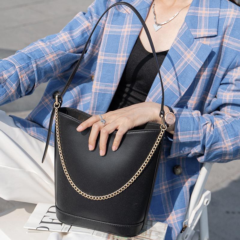 

Evening Bags Genuine Leather Bucket Bag Large Capacity Messenger Women Adjustable Shoulder Straps Tote Solid Color Versatile Handbag, Fa-53- vi