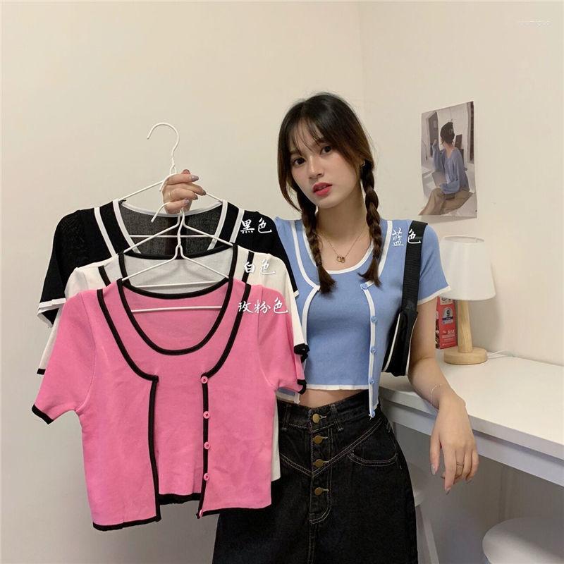 

Women's T Shirts Woman TShirts -Piece Top Summer Short-Sleeved Sweater For Women Crop Mujer Camisetas, A323 black