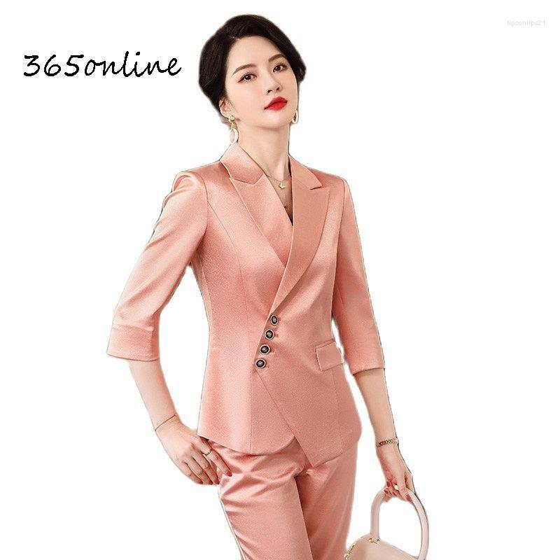 

Women's Two Piece Pants 2022 Fashion Elegant Formal Women Business Suits OL Styles Ladies Professional Career Interview Blazers Trousers Set, White blazer coat