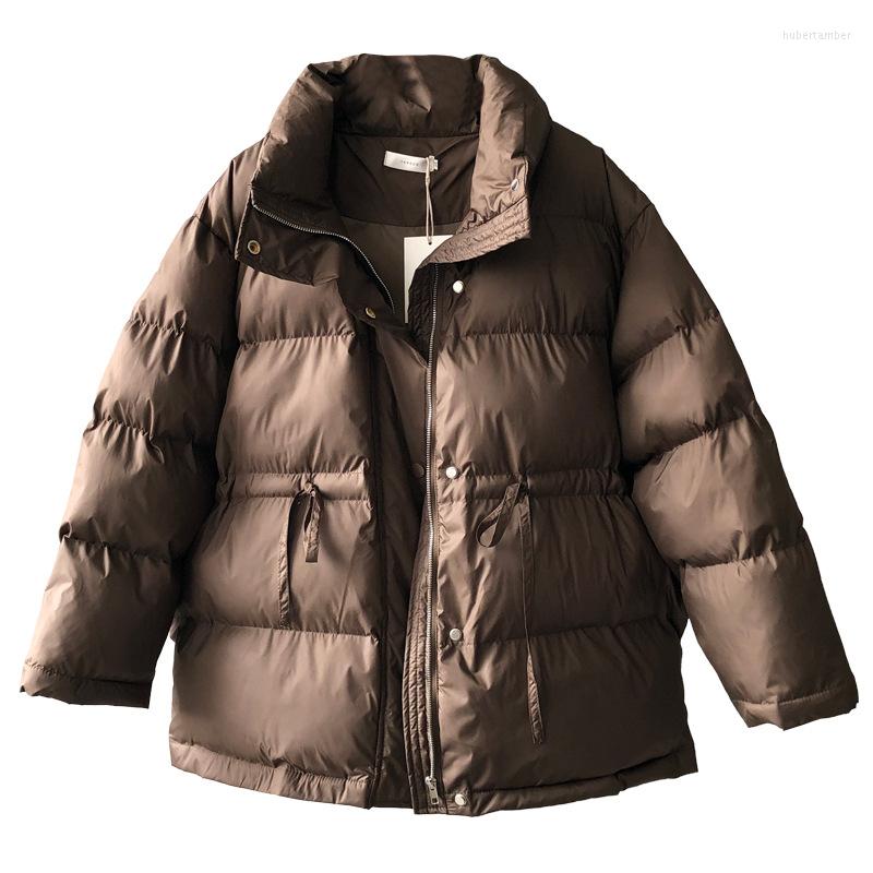 

Women's Down Collar Cotton Clothes Female Winter Loose Bag Service Warm Waist Tape, Black