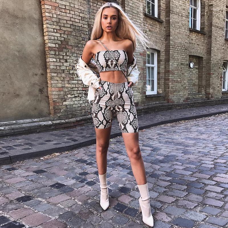 

Women' Tracksuits Sexy Club Outfits TWO PIECE SET Shorts Snake Skin Print Crop Top Strapless Streetwear Stylish Twinset Women Tracksuit, Brown