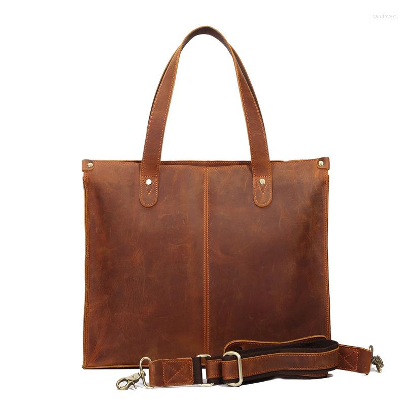 

Evening Bags High Quality Men's Genuine Leather Cowhide Real Cow Messenger Crossbody Shoulder Bag Business Briefcase Large Tote Handbag, Brown